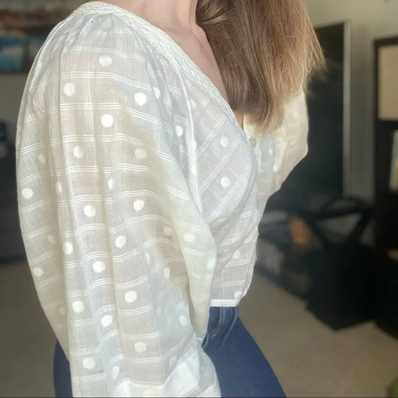 Free People Ivory Long Balloon Sleeve Blouse Top XS - Picture 6 of 8